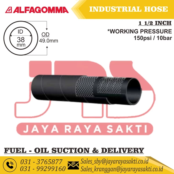 SELANG INDUSTRI ALFAGOMMA 605AA FUEL OIL SUCTION AND DELIVERY 10 BAR 150 PSI 38 MM 1 1/2 INCH