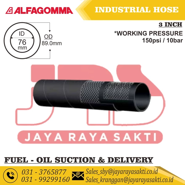 SELANG INDUSTRI TAHAN MINYAK ALFAGOMMA 605AA FUEL OIL SUCTION AND DELIVERY 10 BAR 150 PSI 76 MM 3 INCH
