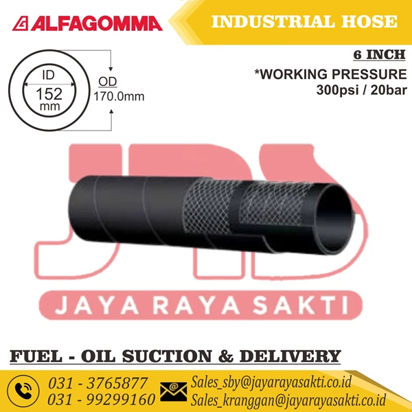 SELANG INDUSTRI TAHAN MINYAK ALFAGOMMA 620AA FUEL OIL SUCTION AND DELIVERY 20 BAR 300 PSI 152 MM 6 INCH