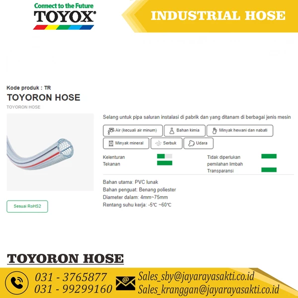 HOSE TOYORON MULTIPURPOSE PVC CLEAR THREAD 9 MM 3/8 INCH TOYOX