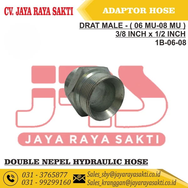 ADAPTOR DOUBLE NEPEL DRAT LUAR MALE SELANG HIDROLIK BSP x BSP 06 MU - 08 MU 3/8 INCH x 1/2 INCH HIDROLIS