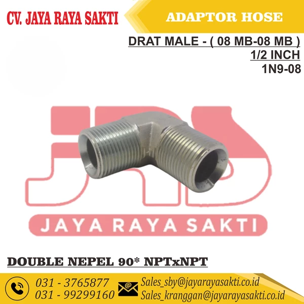 ADAPTER DOUBLE NEPEL 90 DEGREE DRATE MALE HYDRAULIC HOSE  08MB-08MB 1/2 INCH NPTxNPT