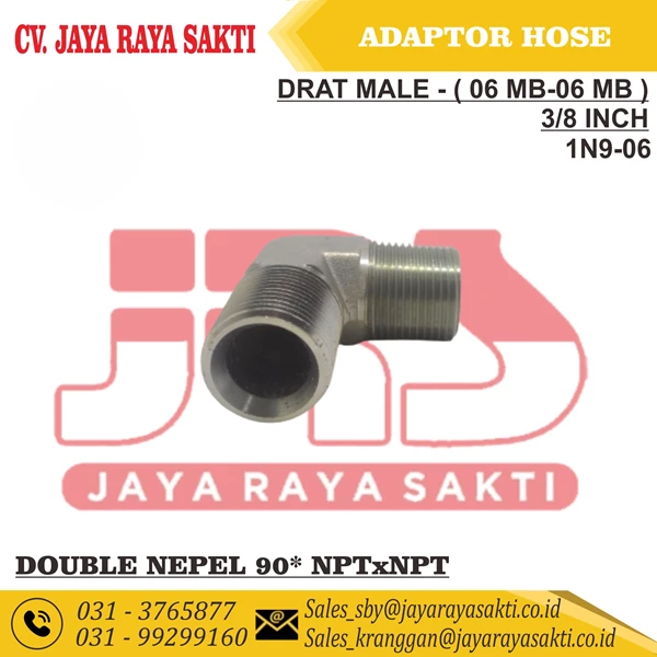 ADAPTER DOUBLE NEPEL 90 DEGREE DRATE MALE HYDRAULIC HOSE 06MB-06MB 3/8 INCH NPTxNPT