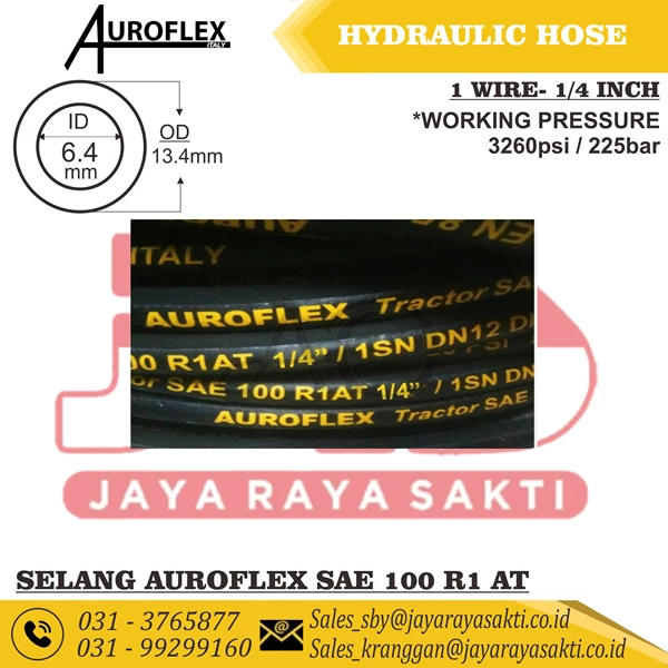 HYDRAULIC HOSE AUROFLEX 1 WIRE 1/4 INCH 225 BAR 3260 SAE 100 R1 AT