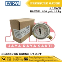 PRESSURE GAUGE WIKA 2.5 INCH SS 1/4 NPT BRASS SCALE RANGE 16 kg 230 PSI