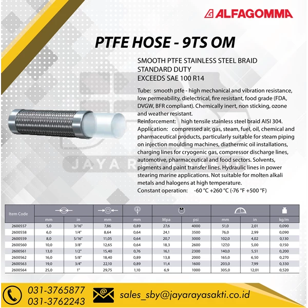 Steam Hose Alfagomma PTFE-9TS OM